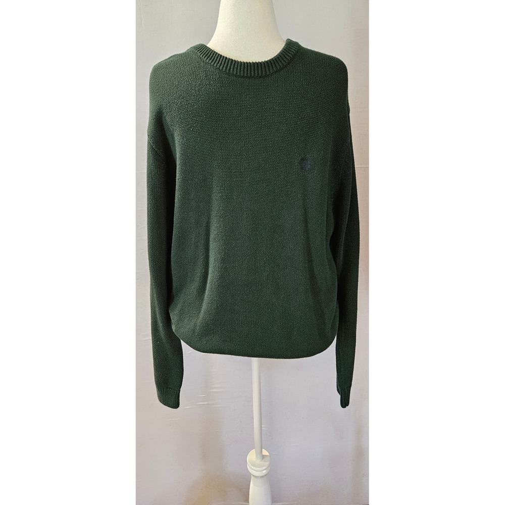 Chaps Mens XL Forest Green Cotton Knit Crewneck Sweater Long Sleeve Pullover